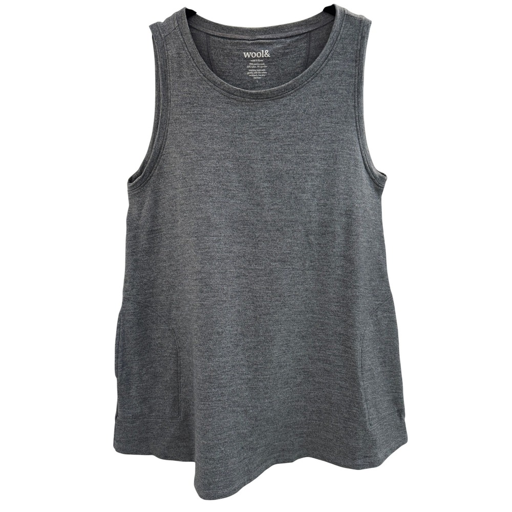 wool& Tunic Top Women L Grey Merino Wool Sleeveless Pockets Minimalist Travel